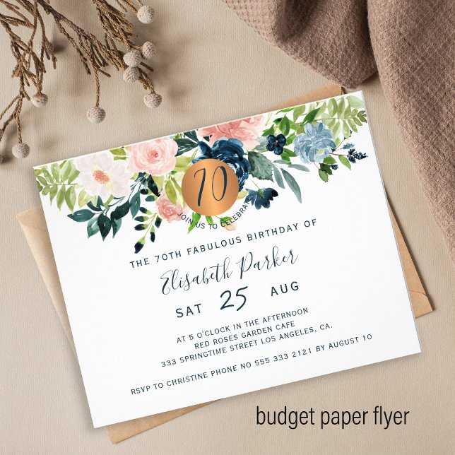 Budget 70th floral birthday party Invitation Flyer (Creator Uploaded)