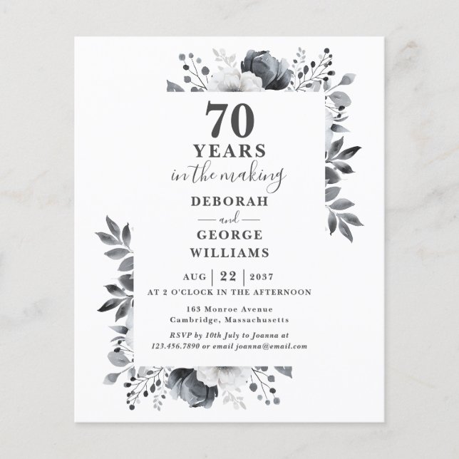 Budget 70th Wedding Anniversary Floral Invite (Front)