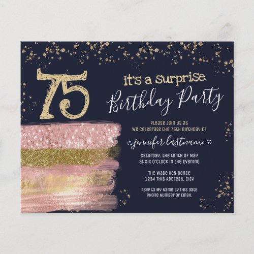Budget 75th Birthday Glitter Cake Invitation  Flyer