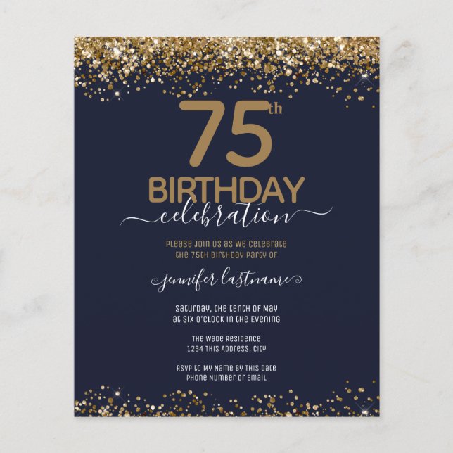 Budget 75th Birthday Glitter Invitation  Flyer (Front)