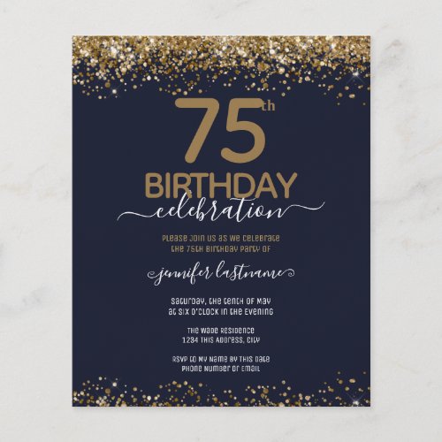Budget 75th Birthday Glitter Invitation  Flyer