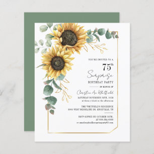 Budget 75th Birthday Sunflower Greenery Invitation