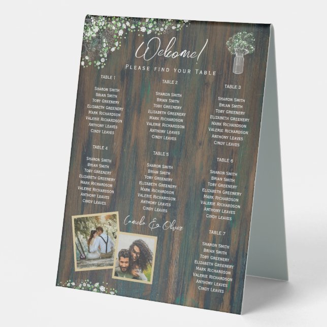 BUDGET 7 Table Rustic Gypsophila PHOTO Seating Table Tent (Front)