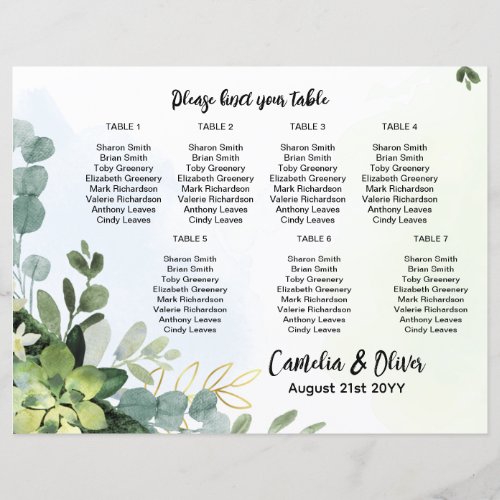 BUDGET 7 Table Wedding Seating Chart Greenery 