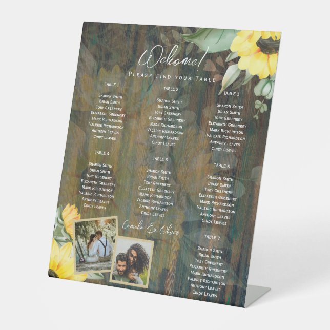 BUDGET 7Table Rustic Wood SUNFLOWERS PHOTO SEATING Pedestal Sign (Front)
