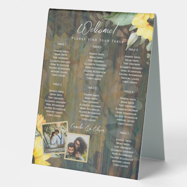 BUDGET 7Table Rustic Wood SUNFLOWERS PHOTO SEATING Table Tent (Front)