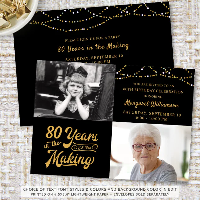 Budget 80th Birthday 2 Photos Retro Invitation | Zazzle