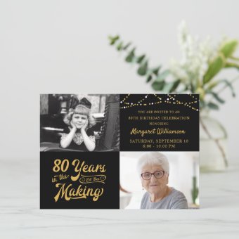 Budget 80th Birthday 2 Photos Retro Invitation | Zazzle