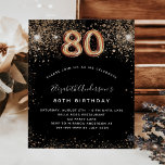 Budget 80th birthday black gold glitter invitation<br><div class="desc">A modern,  stylish and glamorous invitation for a 80th birthday party.  A black background decorated with faux glitter. The name is written with a modern golden colored hand lettered style script.  Personalize and add your party details.  Number 80 is written with a balloon style font,  script.</div>
