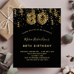 Budget 80th birthday black gold leopard party<br><div class="desc">A modern,  stylish and glamorous invitation for a 80th birthday party. A black background,  decorated with confetti.  The name is written with a modern hand lettered style script.  Personalize and add your party details.  Number 80 is written with a trendy balloon style font,  leopard pattern.</div>