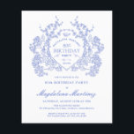 BUDGET 80th Birthday Blue Floral Crest<br><div class="desc">An elegant French vintage blue floral crest takes center stage on this timeless birthday invitation. Ornate,  formal and very feminine will make any birthday lady feel very special. Coordinating party supplies are available.</div>