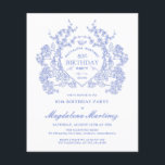 BUDGET 80th Birthday Blue Floral Crest<br><div class="desc">An elegant French vintage blue floral crest takes center stage on this timeless birthday invitation. Ornate,  formal and very feminine will make any birthday lady feel very special. Coordinating party supplies are available.</div>