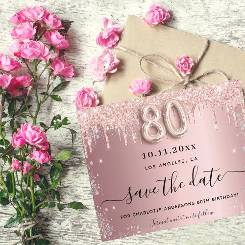 Budget 80th birthday blush silver save the date