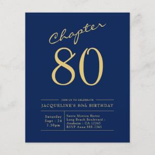 Budget 80th Birthday Invitation Navy Blue Flyer