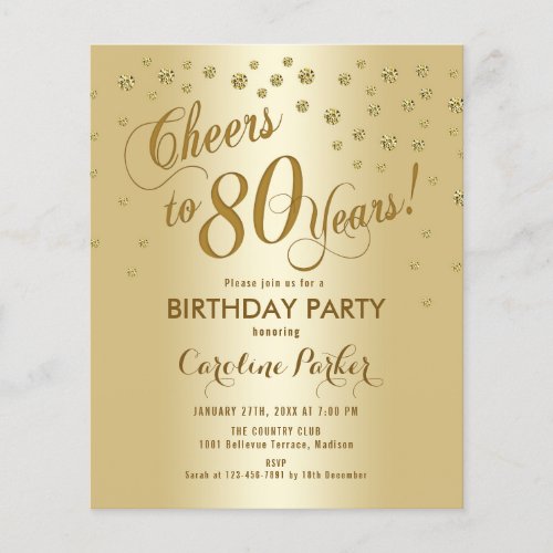 Budget 80th Birthday Party _ Gold Invite Flyer