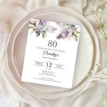 BUDGET 80th Birthday Party Purple Lilac Floral<br><div class="desc">Soft watercolor purple lilacs create a pretty springtime affordable budget birthday invitation. The typography adds a vintage, retro vibe. All of the text is editable so you can set just the right tone. You can easily change fonts and color as well. It is part of the Purple Spring Lilac Flower...</div>
