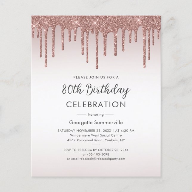Budget 80th Birthday Party Rose Gold Invitation (Front)