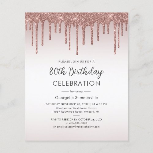 Budget 80th Birthday Party Rose Gold Invitation