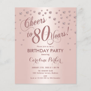 Budget 80th Birthday Party - Rose Gold Invitation Flyer