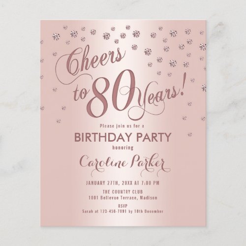 Budget 80th Birthday Party _ Rose Gold Invitation Flyer