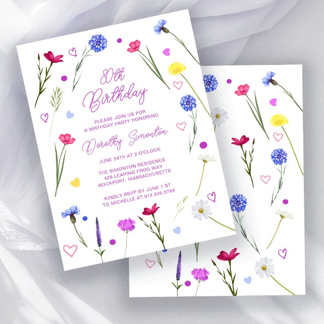 BUDGET 80th Birthday Party Wildflower Invitation (Creator Uploaded)