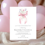 BUDGET 80th Birthday Pink Bow Wildflower Invite<br><div class="desc">A feminine pink coquette bow is decorated with small pink and purple wildflowers.</div>