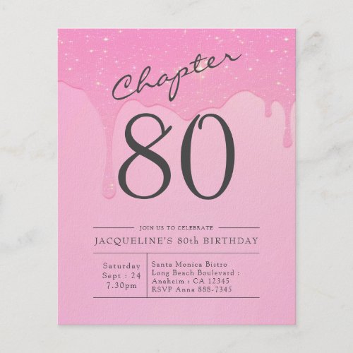Budget 80th Birthday Pink Grey Invitation Flyer