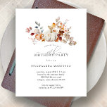 BUDGET 80th Birthday Pumpkin Fall Flowers Invite<br><div class="desc">Modern and elegant white pumpkin and fall flowers floral design. The soft watercolor palette is a sophisticated blend of soft pink and dark rich golden yellow and brown. The fall leaves surround the white pumpkin for a special autumn display. Perfect for your fall birthday party.</div>