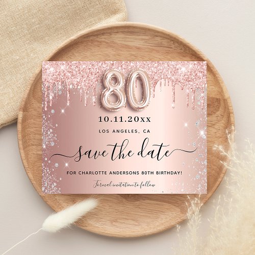 Budget 80th birthday rose glitter save the date