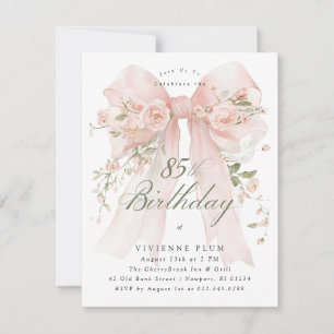 BUDGET 85th Birthday Party Elegant Pink Floral Invitation