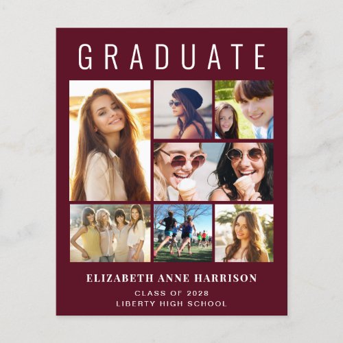Budget 8 Photo Burgundy Graduation Announcement