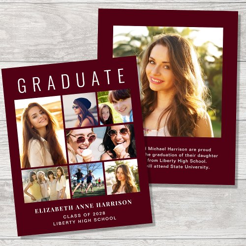 Budget 8 Photo Burgundy Graduation Announcement