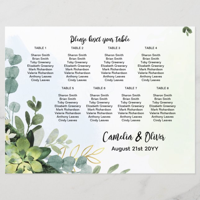 BUDGET 8 Table Wedding Seating Chart Greenery  (Front)