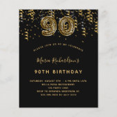 Budget 90th birthday black gold leopard invitation (Front)
