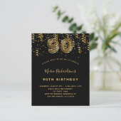 Budget 90th birthday black gold leopard invitation (Standing Front)