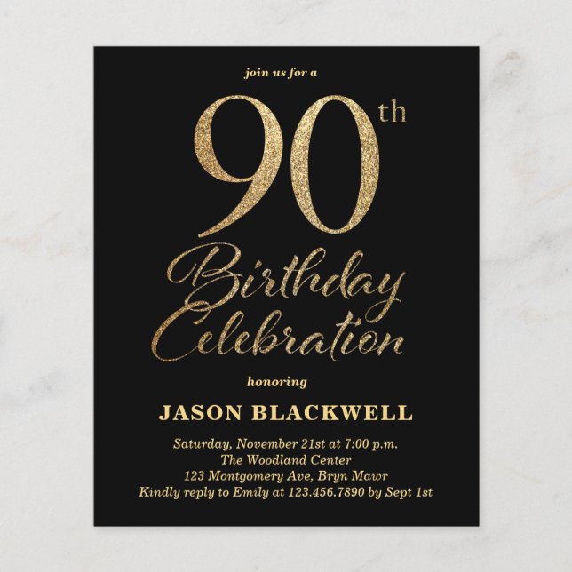 Budget 90th Birthday Celebration Invitation (Front)