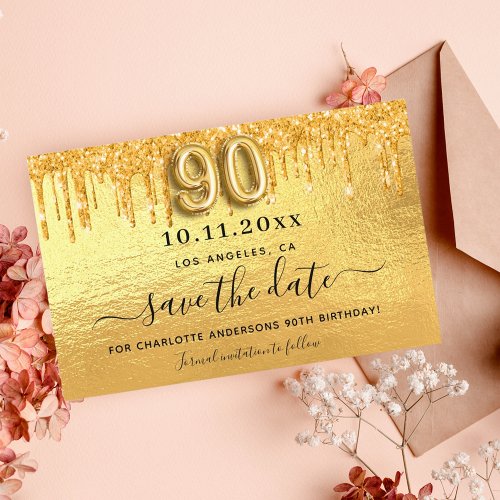 Budget 90th birthday gold glitter save the date