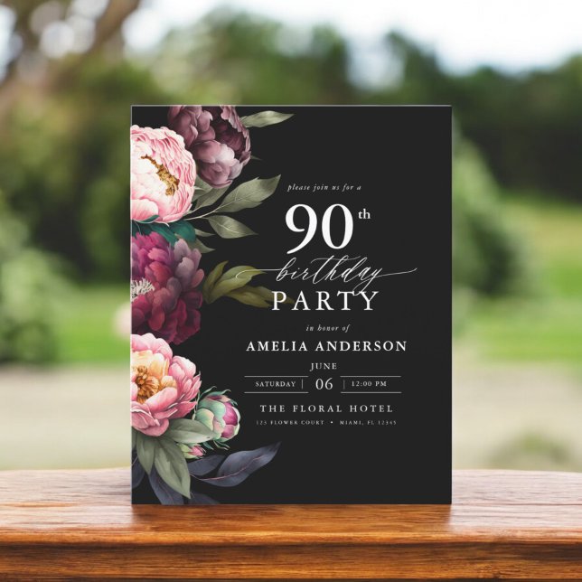 Budget 90th Birthday Moody Floral Invitation (Creator Uploaded)