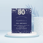 Budget 90th birthday navy blue silver invitation<br><div class="desc">A modern,  stylish and glamorous invitation for a 90th birthday party.  A navy blue background,  decorated with faux silver stars. Personalize and add your name and party details.  Number 90 is written with a balloon style font.</div>