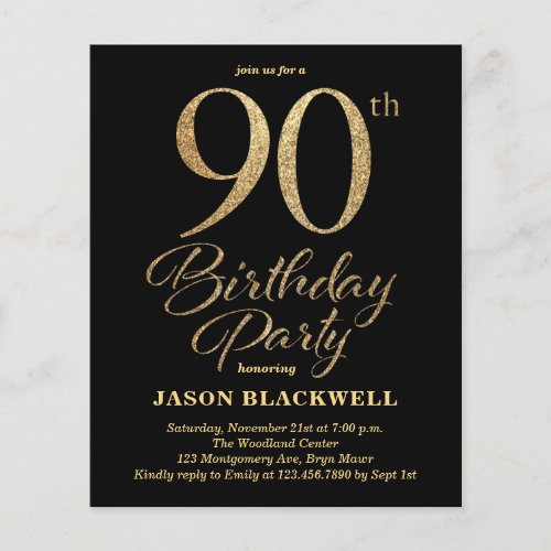 Budget 90th Birthday Party Invitation