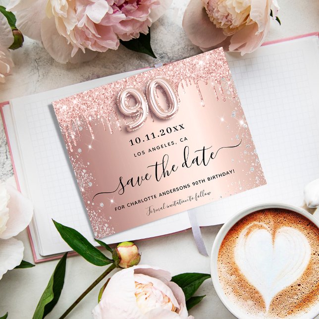 Budget 90th birthday rose glitter save the date (Creator Uploaded)