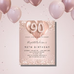 Budget 90th birthday rose gold balloons invitation<br><div class="desc">For an elegant 90th birthday.  A rose gold gradient background. Decorated with rose gold,  pink faux sparkles and balloons.  Personalize and add a name,  and party details. The name is written with a hand lettered style script,  number 90 with balloon style fonts.</div>