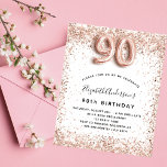 Budget 90th birthday rose gold white invitation<br><div class="desc">For an elegant 90th birthday.  A white background. Decorated with rose gold,  pink faux glitter,  sparkles.  Personalize and add a name,  and party details. The name is written with a hand lettered style script,  number 90 with balloon style fonts.</div>