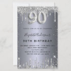 Budget 90th birthday silver glitter invitation