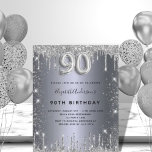 Budget 90th birthday silver glitter invitation<br><div class="desc">A modern,  stylish and glamorous invitation for a 90th birthday party.  A faux silver looking background,  decorated with glitter dust.    Personalize and add your name and party details.  Number 90 is written with a balloon style font,  script.</div>