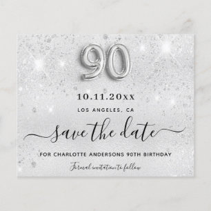 Budget 90th birthday silver glitter save the date