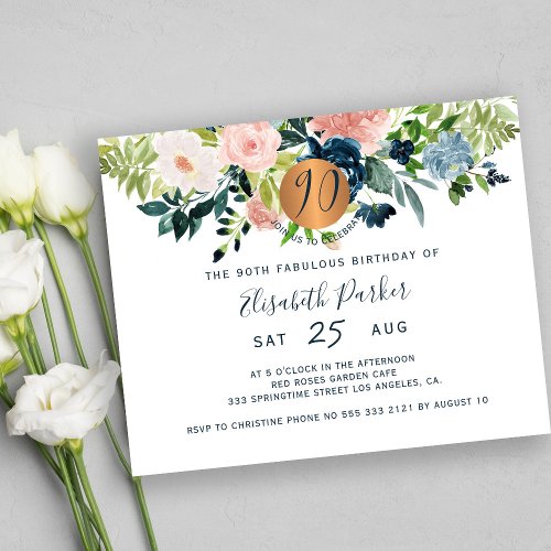 Budget 90th floral birthday party Invitation