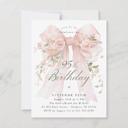 BUDGET 95th Birthday Party Elegant Pink Floral Invitation