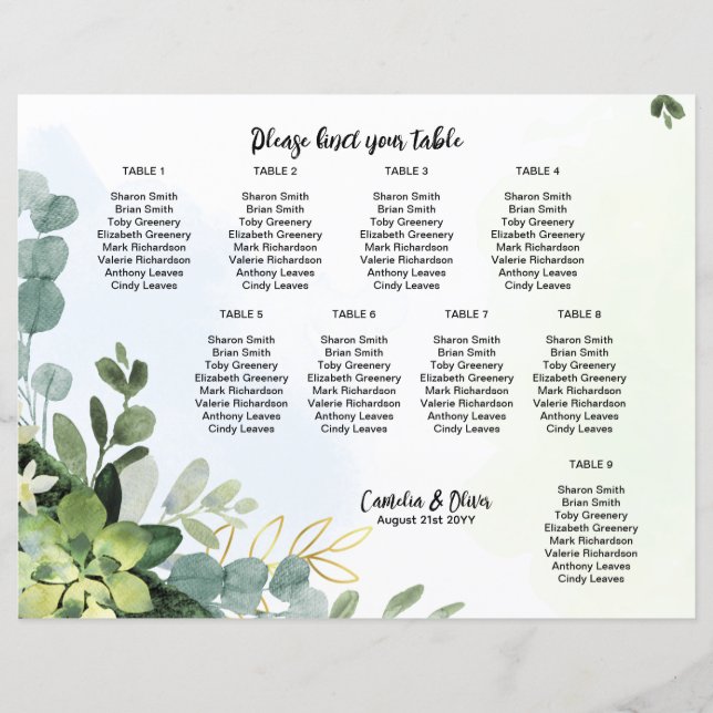 BUDGET 9 Table Wedding Seating Chart Greenery  (Front)