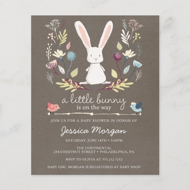 Budget A Little Bunny Baby Shower Invitation Flyer (Front)